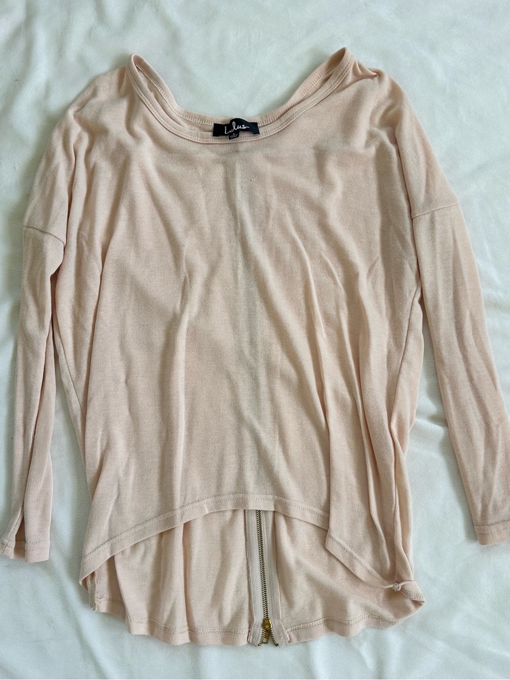 Lulu's Blush Ribbed Scoop Neck Long Sleeve Top